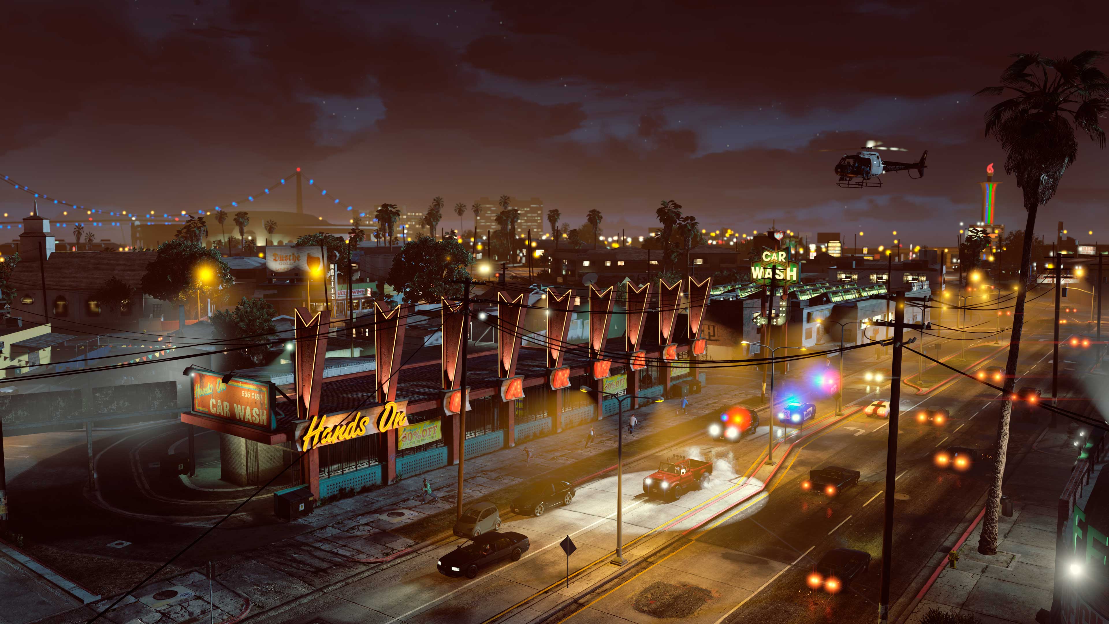 Straßenszene in Los Santos bei Nacht – originaler GTA-V-Screenshot